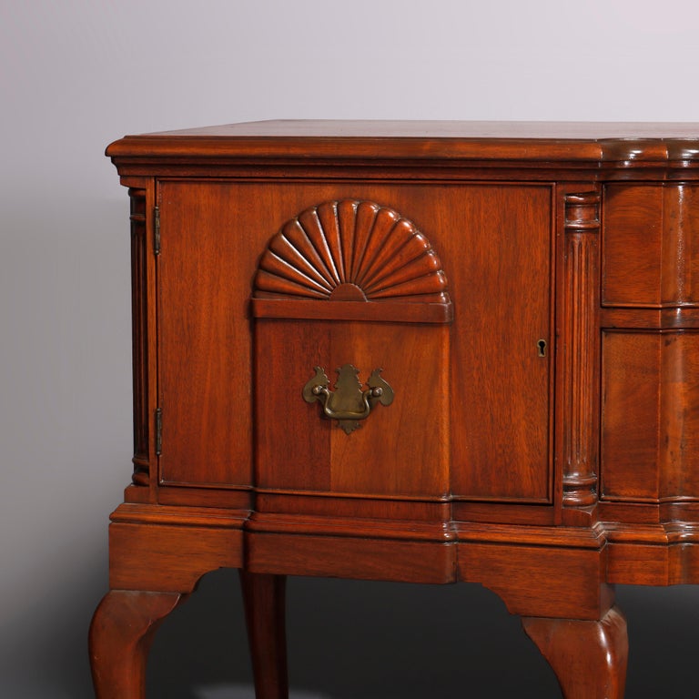Queen Anne Style Mahogany Block Front & Shell Carved Sideboard C1930