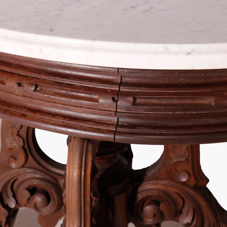 Oversized Antique Victorian Walnut Brooks Oval Marble Top Parlor Table 1890