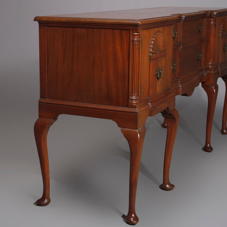 Queen Anne Style Mahogany Block Front & Shell Carved Sideboard C1930
