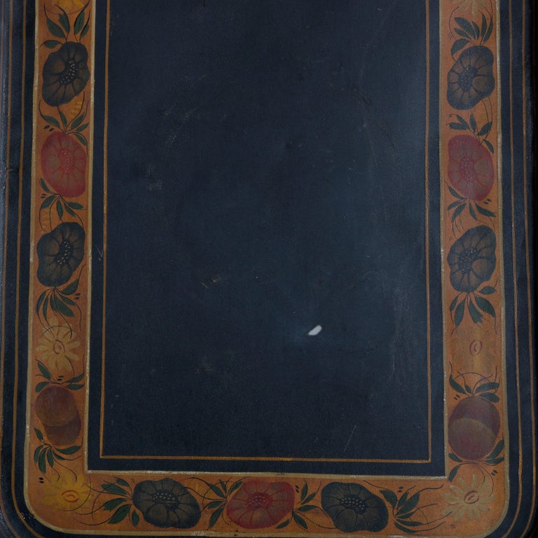 English Georgian Style Walnut Tea Table & Removable Toleware Serving Tray 20th