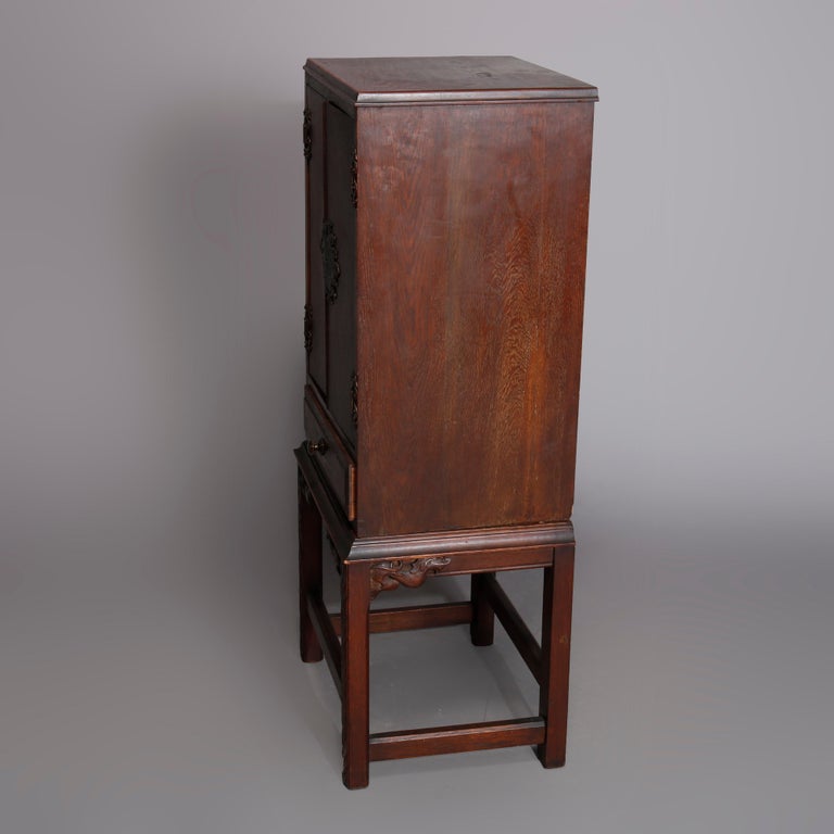 Arts & Crafts Style Carved Oak Cellaret with Figural Cast Phoenix Hardware C1910