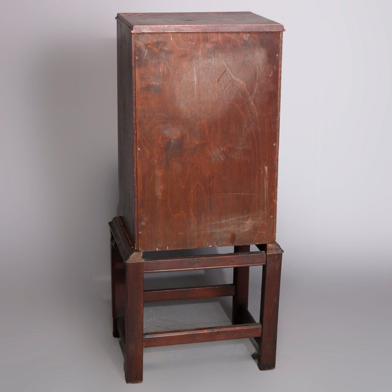 Arts & Crafts Style Carved Oak Cellaret with Figural Cast Phoenix Hardware C1910