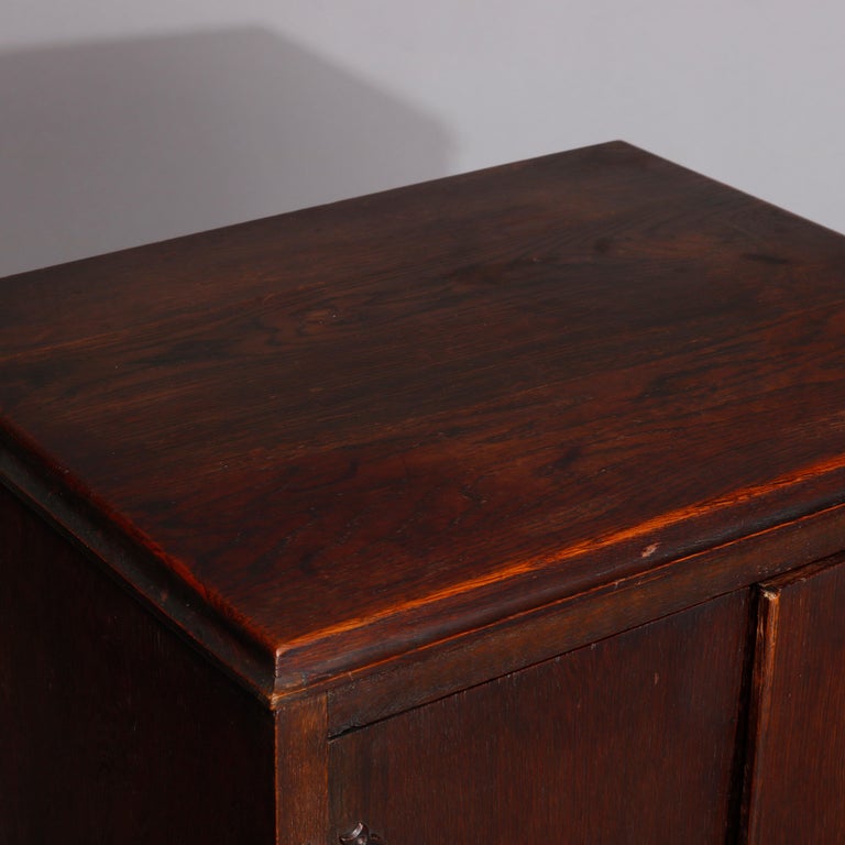 Arts & Crafts Style Carved Oak Cellaret with Figural Cast Phoenix Hardware C1910