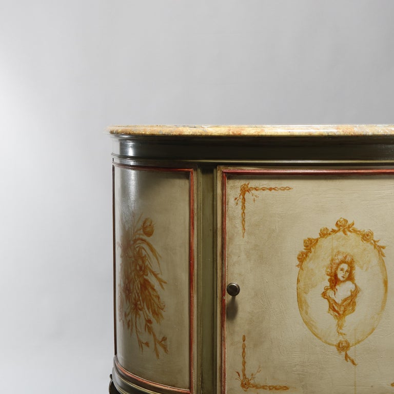 Antique French Louis XV Style Faux Painted Cameo Demilune Console Table, 20th C