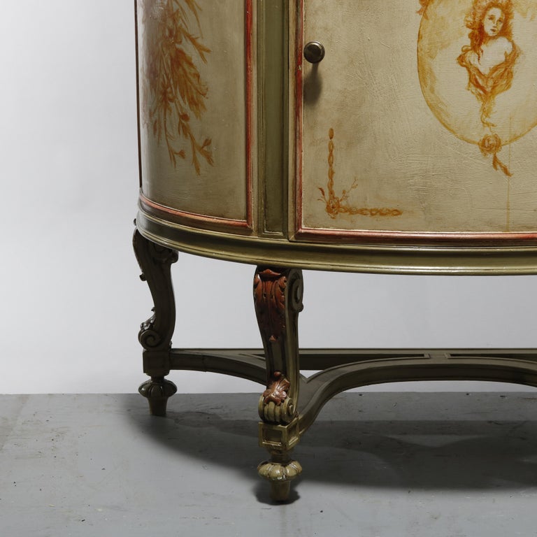 Antique French Louis XV Style Faux Painted Cameo Demilune Console Table, 20th C