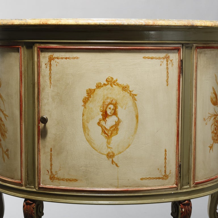 Antique French Louis XV Style Faux Painted Cameo Demilune Console Table, 20th C