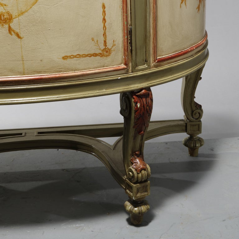 Antique French Louis XV Style Faux Painted Cameo Demilune Console Table, 20th C