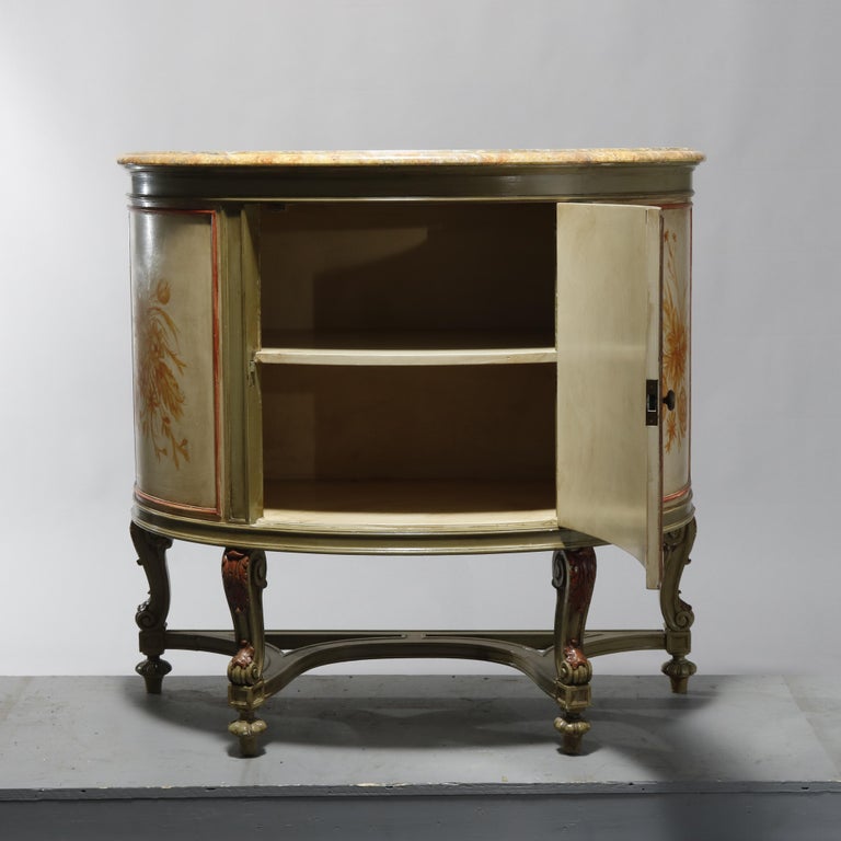 Antique French Louis XV Style Faux Painted Cameo Demilune Console Table, 20th C