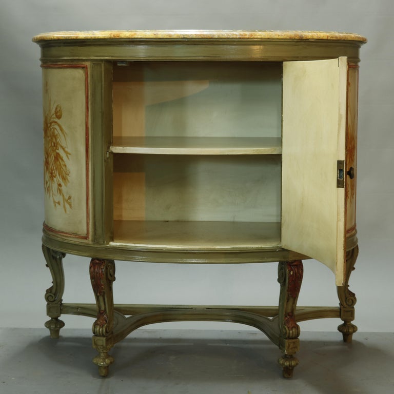 Antique French Louis XV Style Faux Painted Cameo Demilune Console Table, 20th C