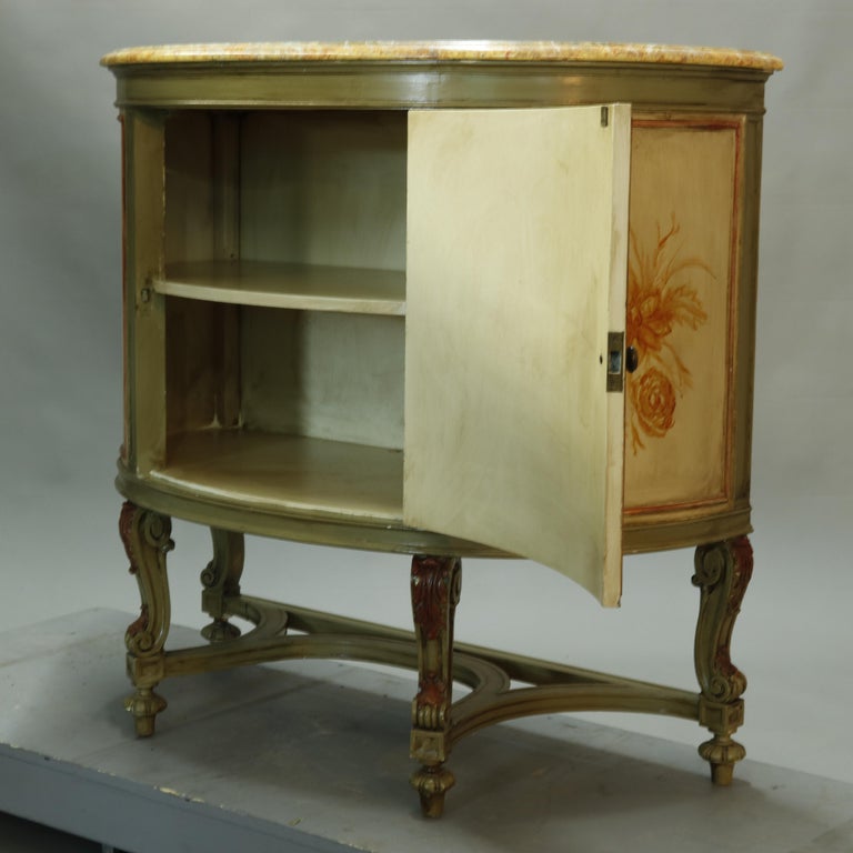 Antique French Louis XV Style Faux Painted Cameo Demilune Console Table, 20th C