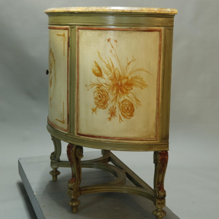 Antique French Louis XV Style Faux Painted Cameo Demilune Console Table, 20th C