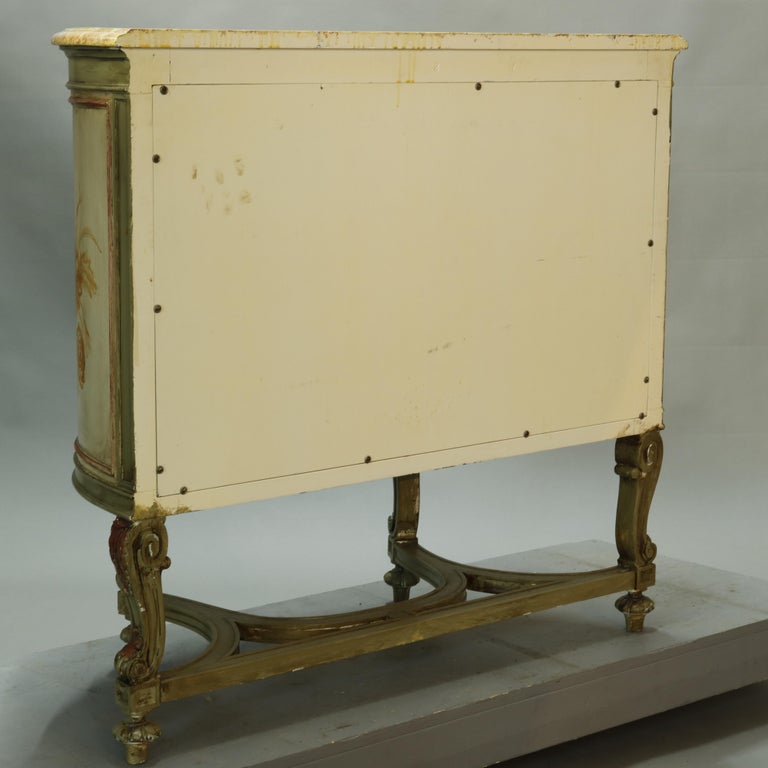 Antique French Louis XV Style Faux Painted Cameo Demilune Console Table, 20th C