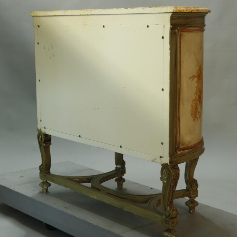 Antique French Louis XV Style Faux Painted Cameo Demilune Console Table, 20th C