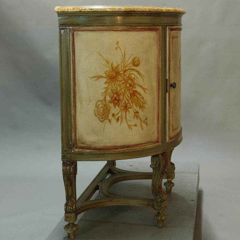Antique French Louis XV Style Faux Painted Cameo Demilune Console Table, 20th C