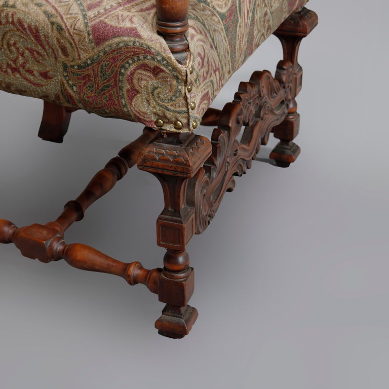 Antique Italian Renaissance Revival Style Carved Walnut Throne Chair, circa 1900