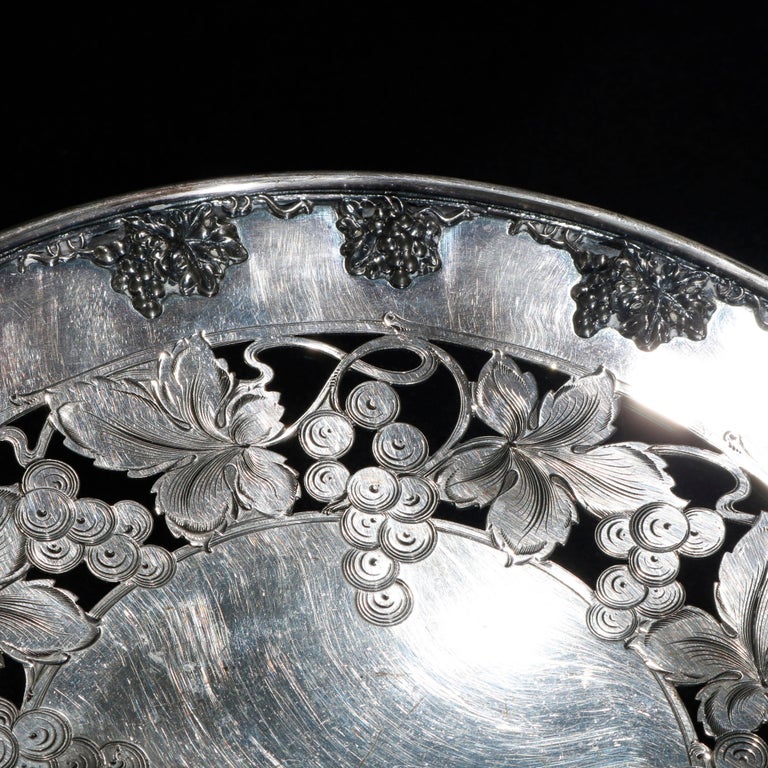 Antique Victorian Reticulated Silver Plate Grape & Leaf Compote, circa 1900