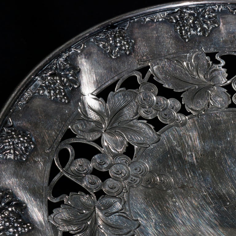 Antique Victorian Reticulated Silver Plate Grape & Leaf Compote, circa 1900