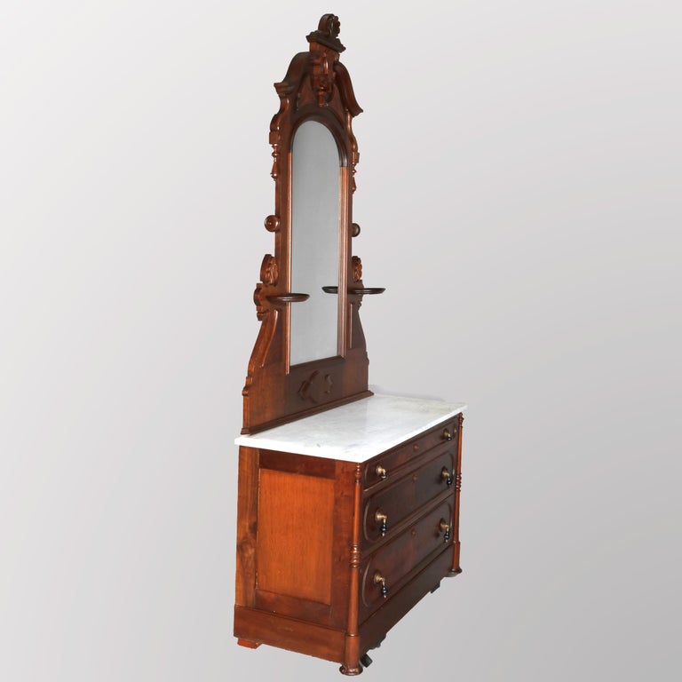 Victorian Renaissance Revival Burl & Walnut Marble Top Dresser, circa 1880