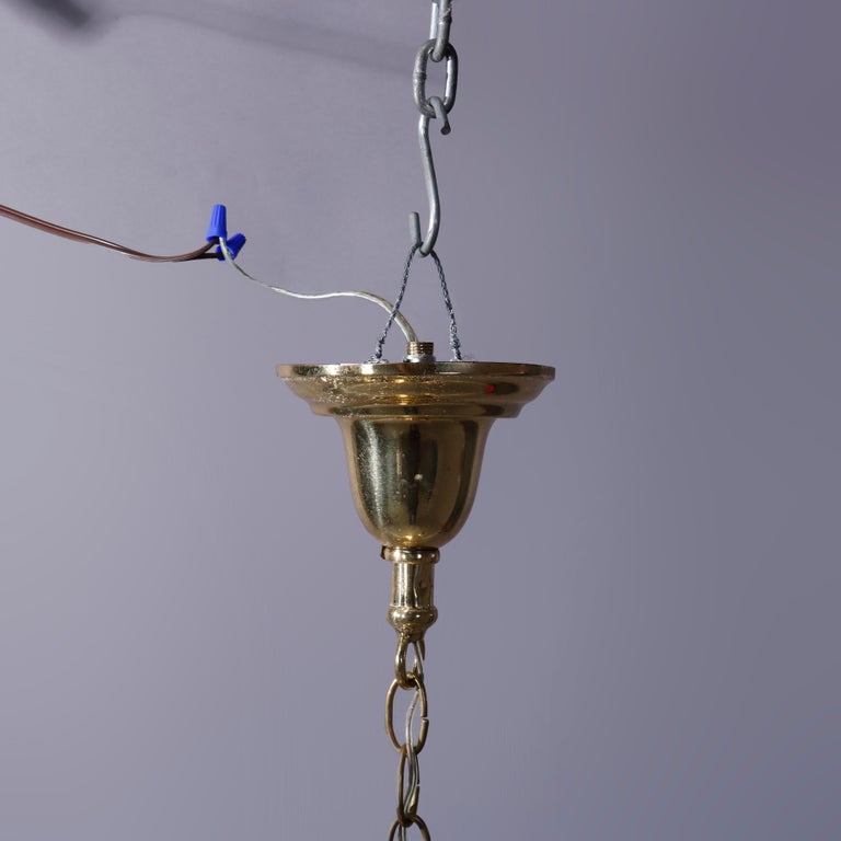 Antique Brass Two Drop-Light Hanging Ceiling Fixture, Circa 1920