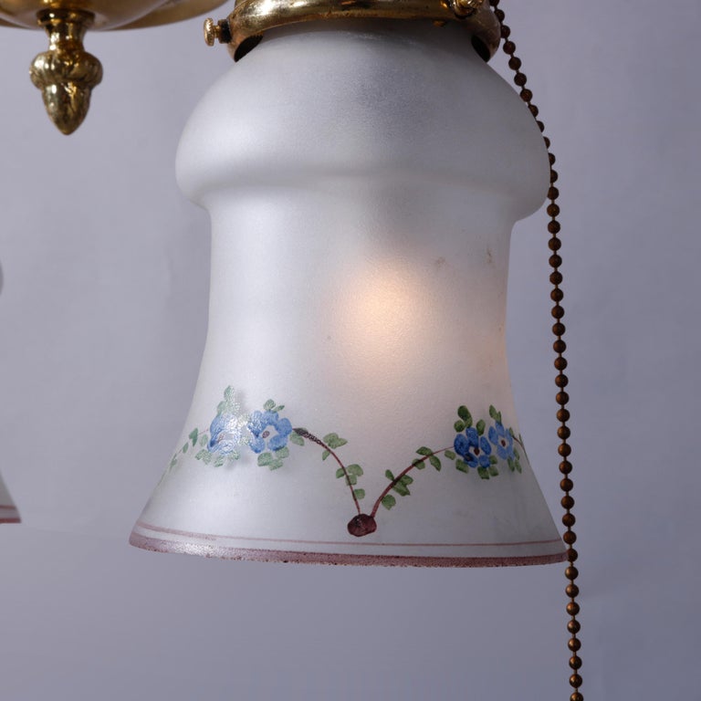 Antique Brass Two Drop-Light Hanging Ceiling Fixture, Circa 1920