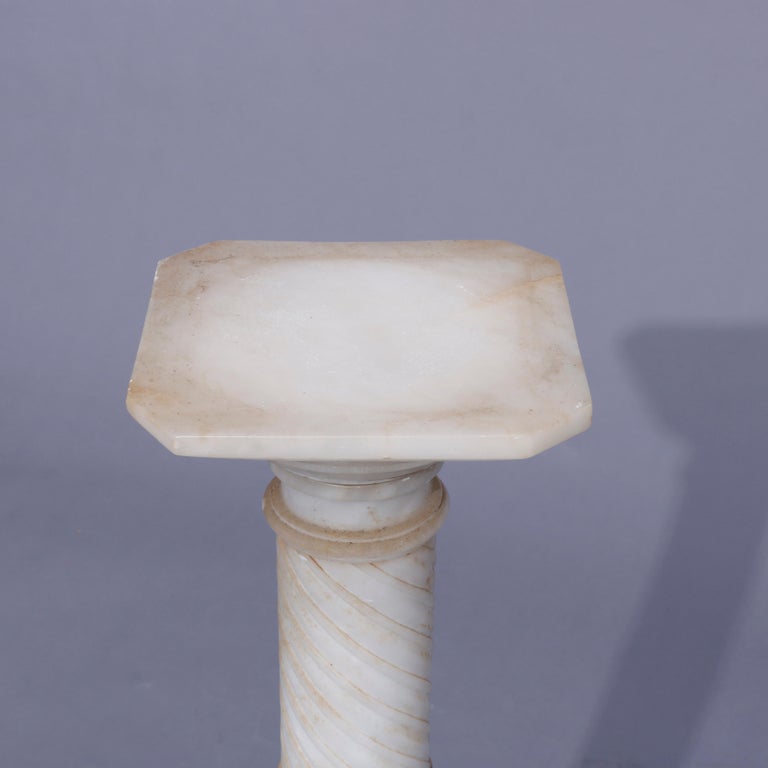 Antique Neoclassical Carved Alabaster Sculpture Pedestal, Rope Twist Form, 1890