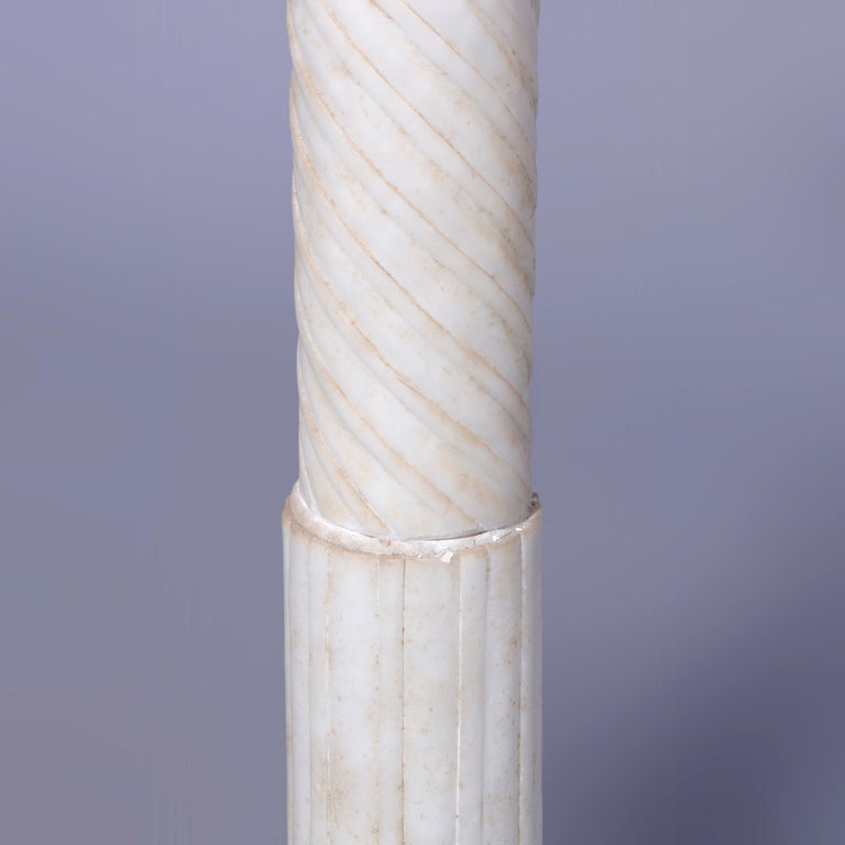 Antique Neoclassical Carved Alabaster Sculpture Pedestal, Rope Twist Form, 1890