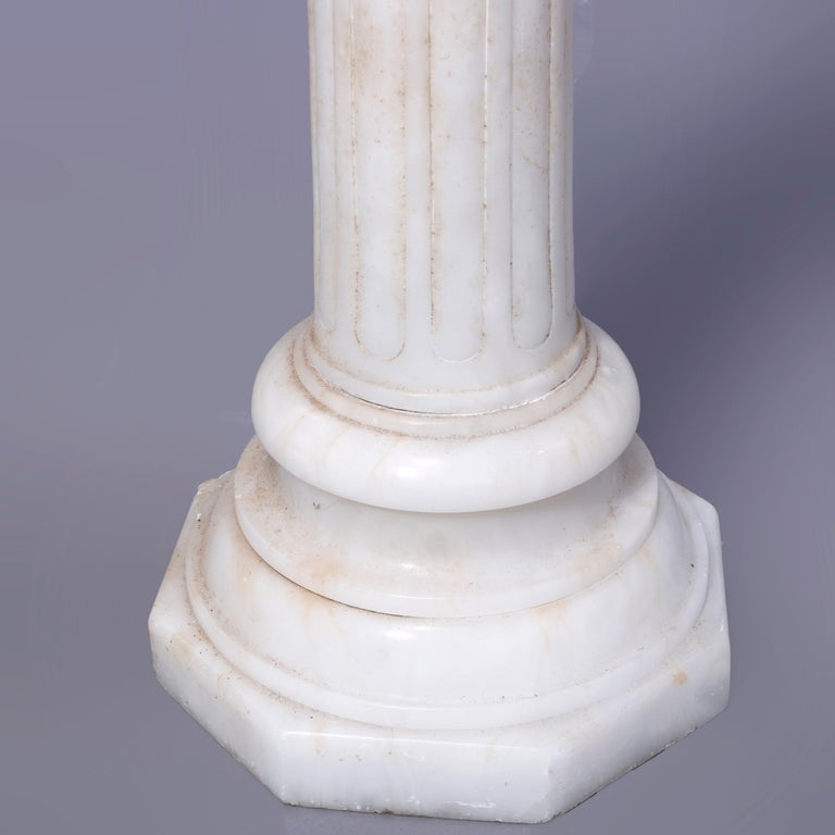 Antique Neoclassical Carved Alabaster Sculpture Pedestal, Rope Twist Form, 1890
