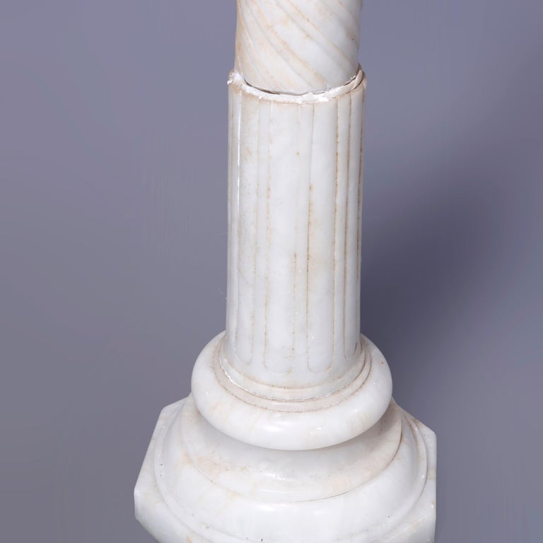 Antique Neoclassical Carved Alabaster Sculpture Pedestal, Rope Twist Form, 1890