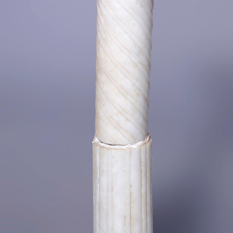 Antique Neoclassical Carved Alabaster Sculpture Pedestal, Rope Twist Form, 1890