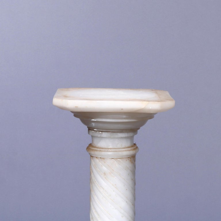 Antique Neoclassical Carved Alabaster Sculpture Pedestal, Rope Twist Form, 1890