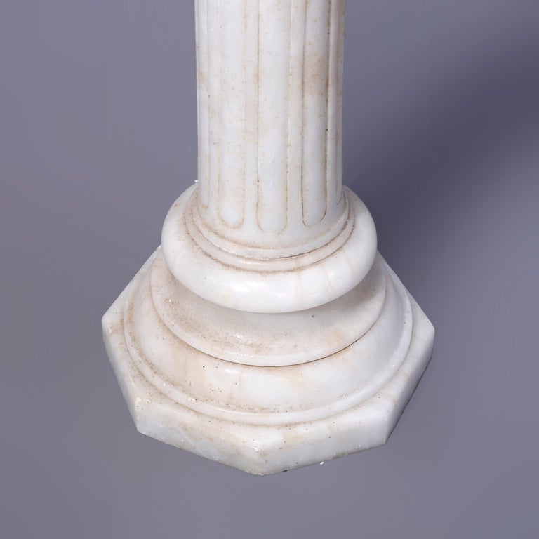Antique Neoclassical Carved Alabaster Sculpture Pedestal, Rope Twist Form, 1890