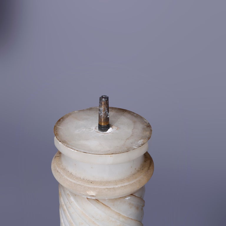 Antique Neoclassical Carved Alabaster Sculpture Pedestal, Rope Twist Form, 1890