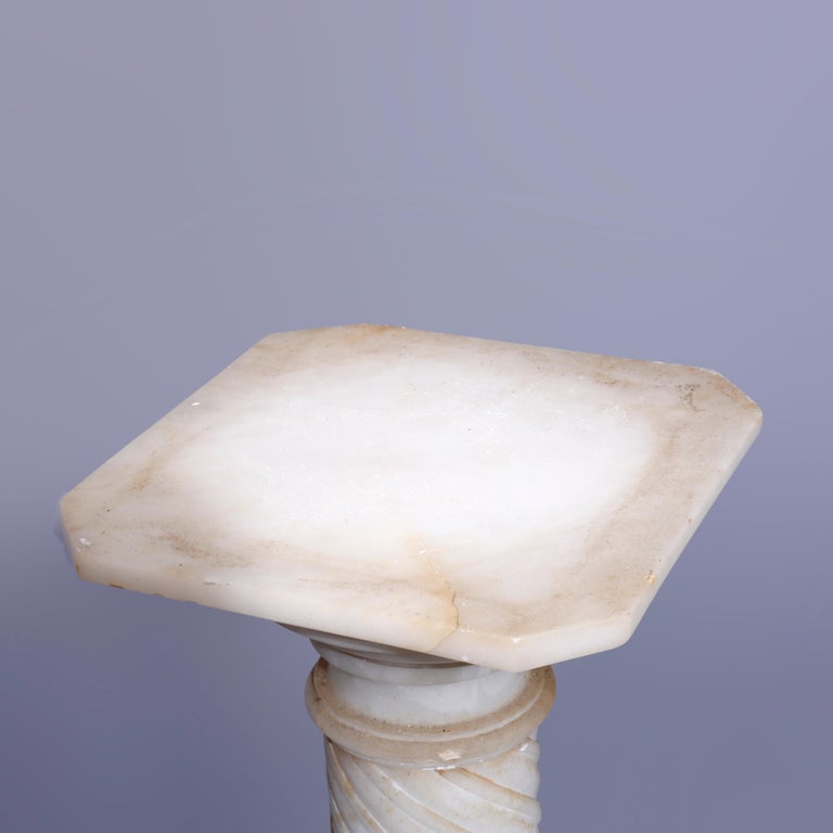 Antique Neoclassical Carved Alabaster Sculpture Pedestal, Rope Twist Form, 1890