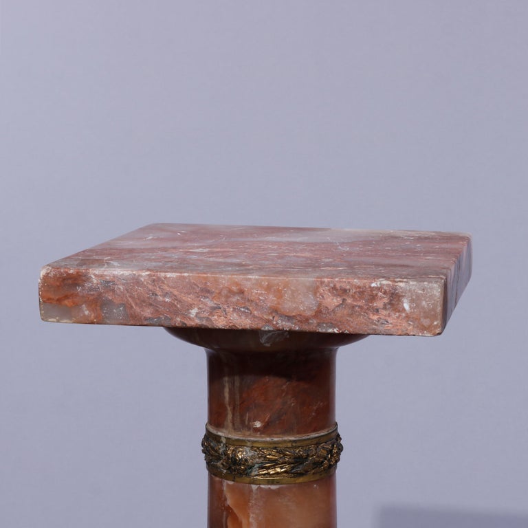 Antique Neoclassical Rouge Onyx Sculpture Display Pedestal, Bronze Mounts, c1890