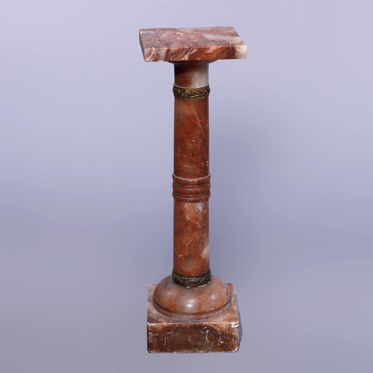 Antique Neoclassical Rouge Onyx Sculpture Display Pedestal, Bronze Mounts, c1890