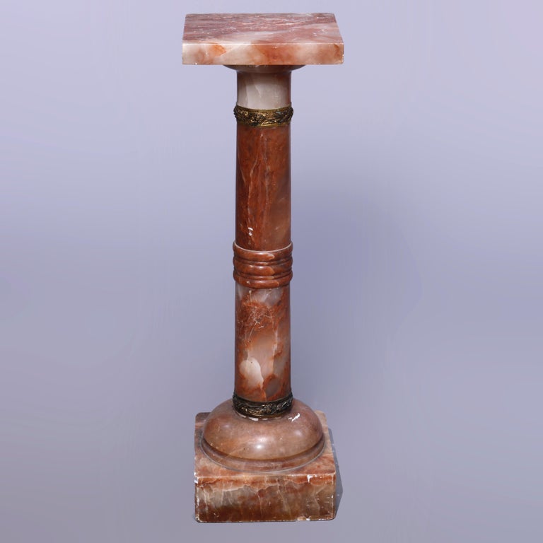 Antique Neoclassical Rouge Onyx Sculpture Display Pedestal, Bronze Mounts, c1890