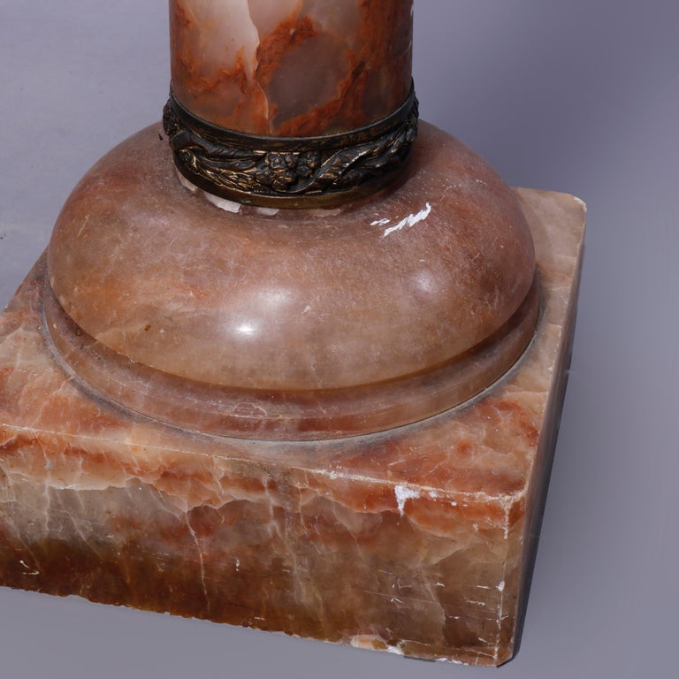 Antique Neoclassical Rouge Onyx Sculpture Display Pedestal, Bronze Mounts, c1890
