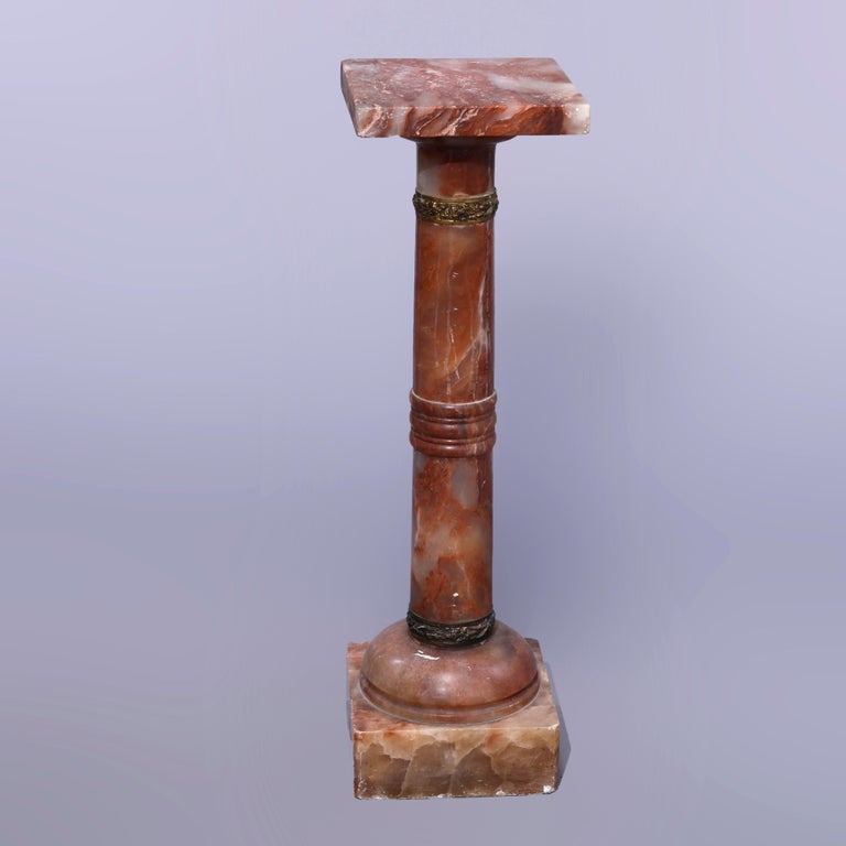Antique Neoclassical Rouge Onyx Sculpture Display Pedestal, Bronze Mounts, c1890