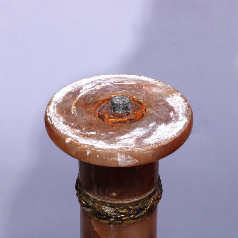 Antique Neoclassical Rouge Onyx Sculpture Display Pedestal, Bronze Mounts, c1890