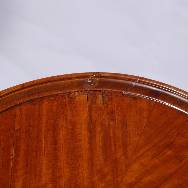 Antique Heron Satinwood Marquetry Scalloped Triple Pedestal Side Tables, c1930