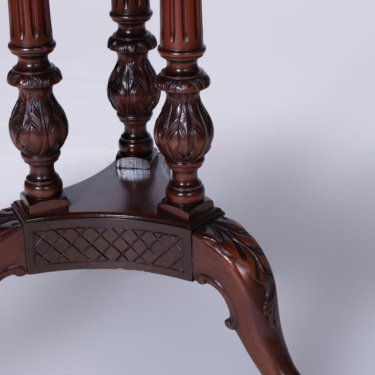 Antique Heron Satinwood Marquetry Scalloped Triple Pedestal Side Tables, c1930