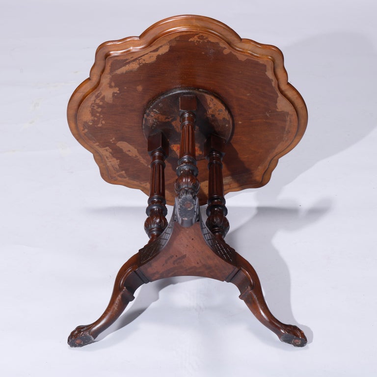 Antique Heron Satinwood Marquetry Scalloped Triple Pedestal Side Tables, c1930