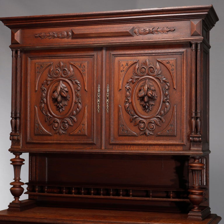 Antique French Renaissance Deeply Carved Walnut Hunt Cupboard, 19th Century