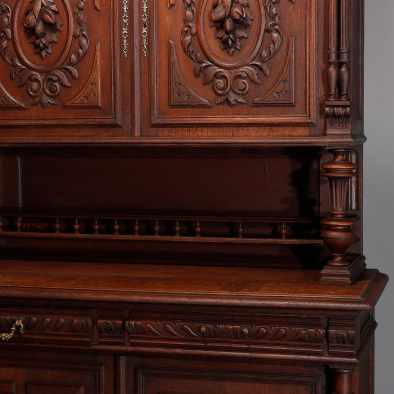 Antique French Renaissance Deeply Carved Walnut Hunt Cupboard, 19th Century