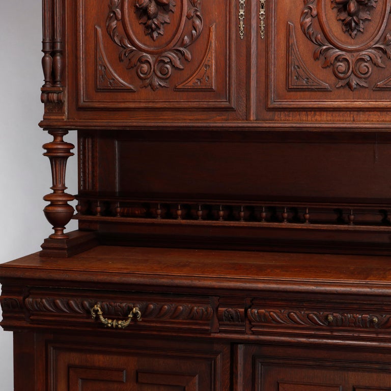 Antique French Renaissance Deeply Carved Walnut Hunt Cupboard, 19th Century