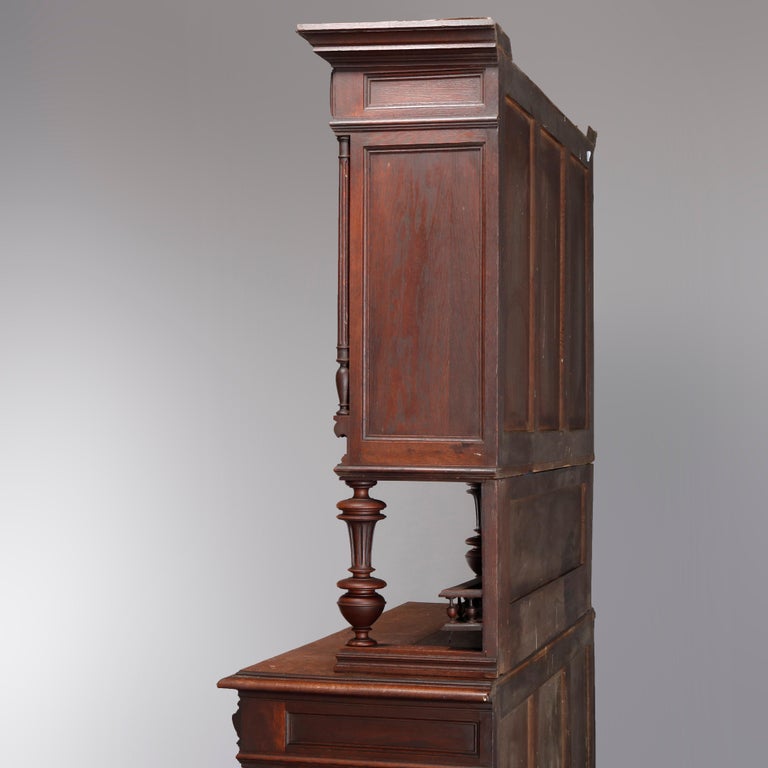 Antique French Renaissance Deeply Carved Walnut Hunt Cupboard, 19th Century