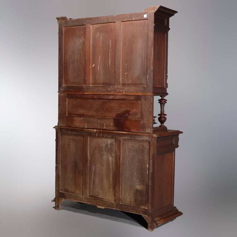 Antique French Renaissance Deeply Carved Walnut Hunt Cupboard, 19th Century