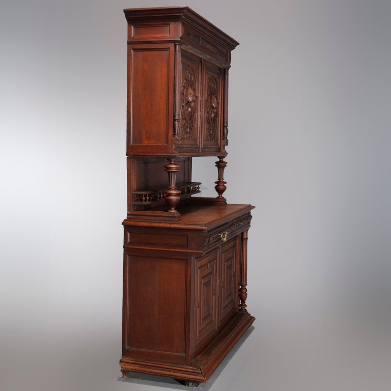 Antique French Renaissance Deeply Carved Walnut Hunt Cupboard, 19th Century