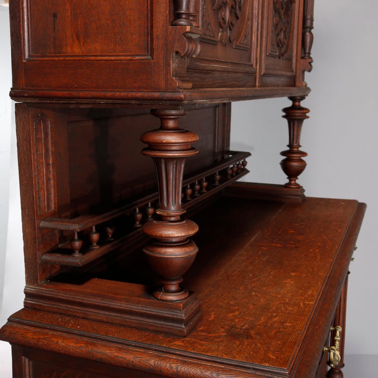 Antique French Renaissance Deeply Carved Walnut Hunt Cupboard, 19th Century
