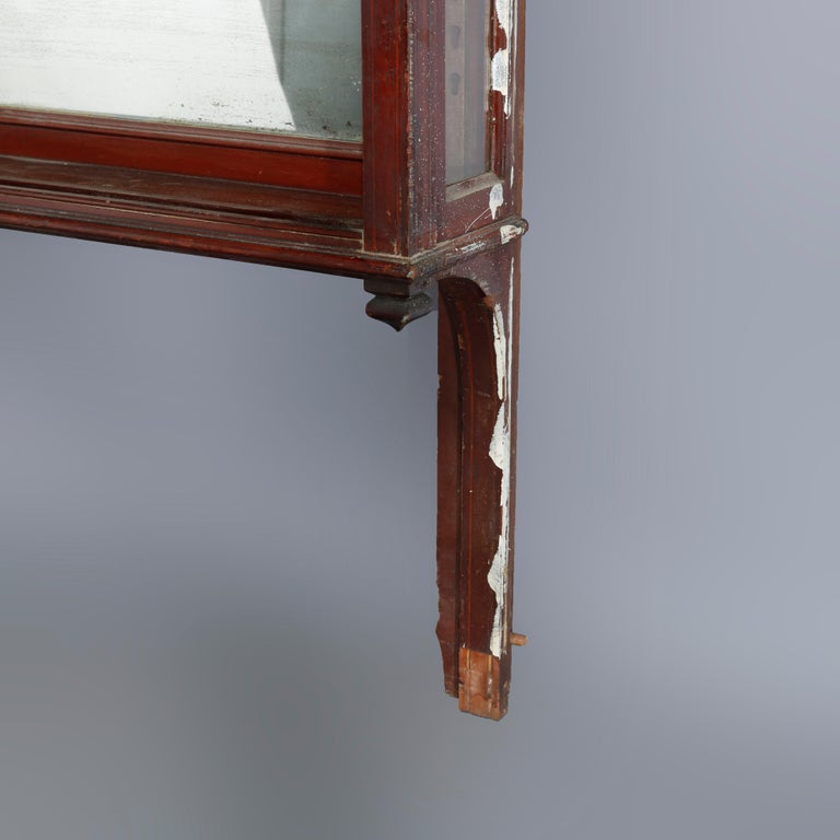 Antique Arts & Crafts Mahogany Mirrored Back Bar with Leaded Glass Cornucopia